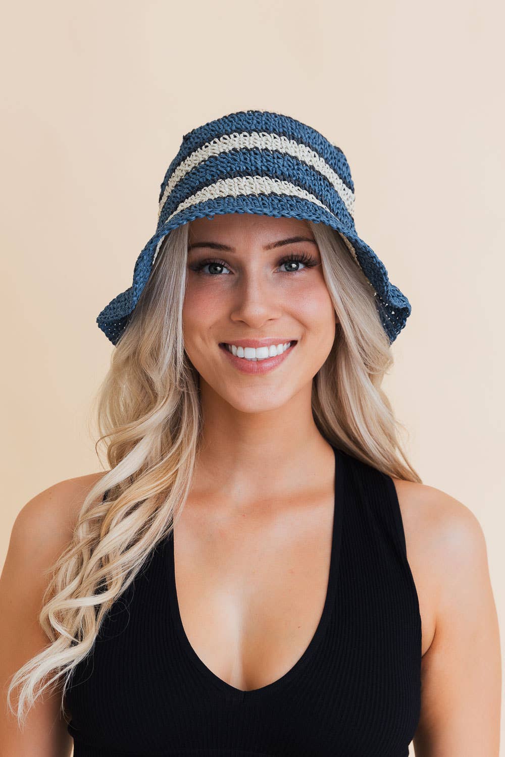 Leto Accessories - Wholesale Bucket Hat - Women's - Crochet Stitched Striped Pattern Bucket Hat7