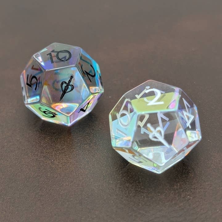 Rainbow Glass - 2pc Gemstone Duality Dice for Daggerheart for wholesale by EBONWOOD