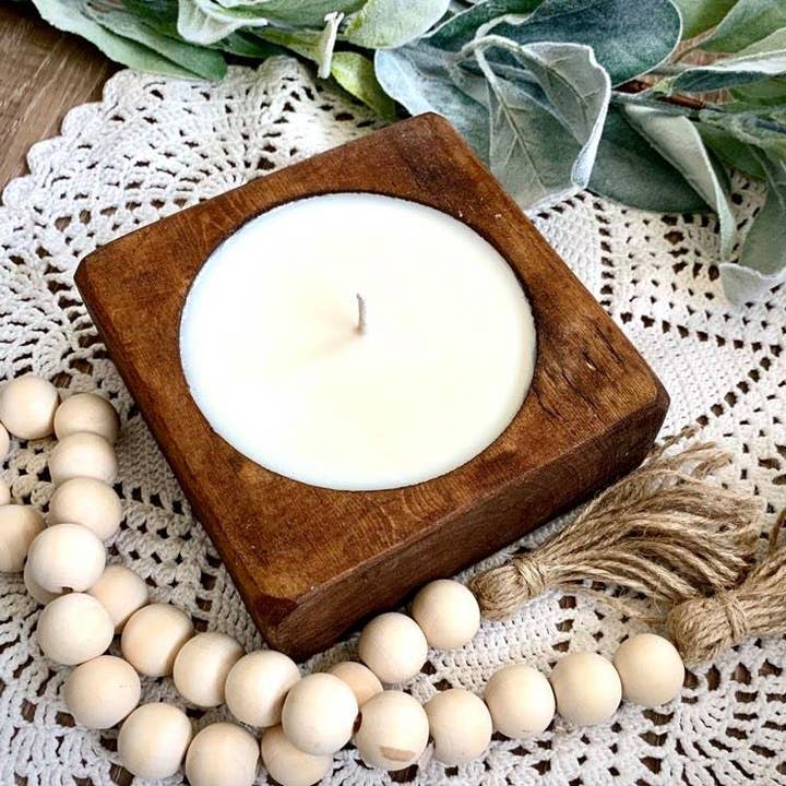 Wood Bowl Candle Supply - Venta al por mayor Candelabros - Molde cuadrado para queso con 1 agujero, cuenco de madera listo para velas, 5.5 x 5.5 pulgadas