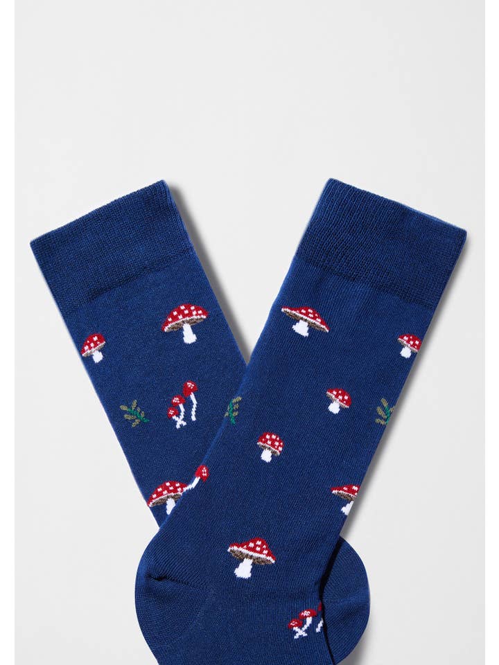 Blue BeMushroom Navy - 100% Organic Cotton Socks for wholesale on Faire1