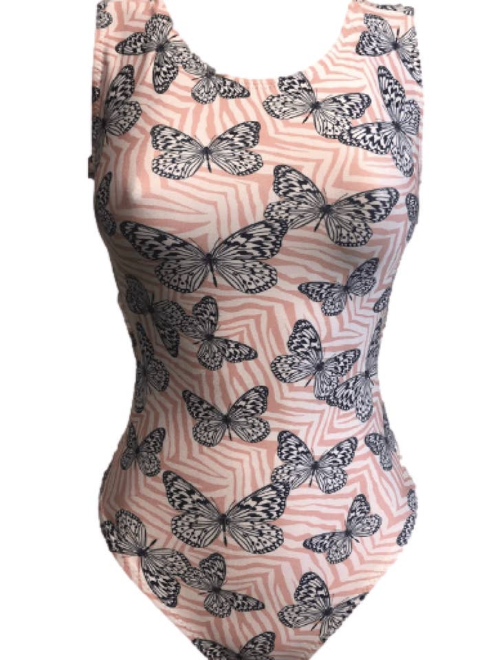 Safari Butterfly Gymnastics Leotard - Coral Print for Girls & Women for wholesale by Foxy's Leotards
