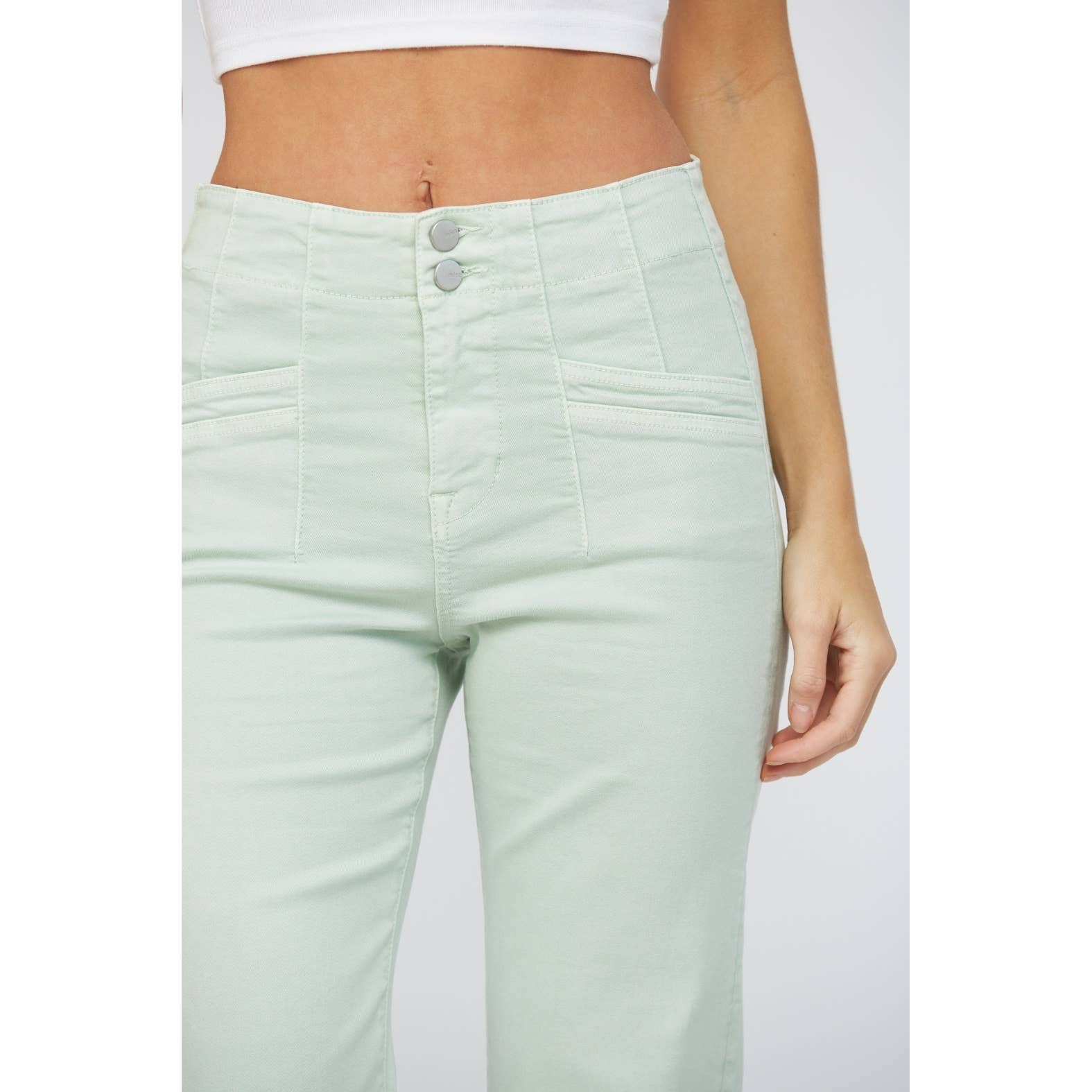 BLUE MINT SUPER HIGH RISE FLARE WITH DOUBLE BUTTON for wholesale on Faire7