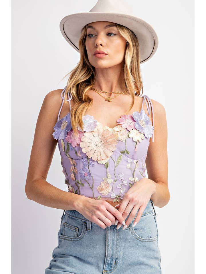 Sweet Generis - Wholesale Tanktop - Dames - Top met 3D bloemenborduursel en corset0