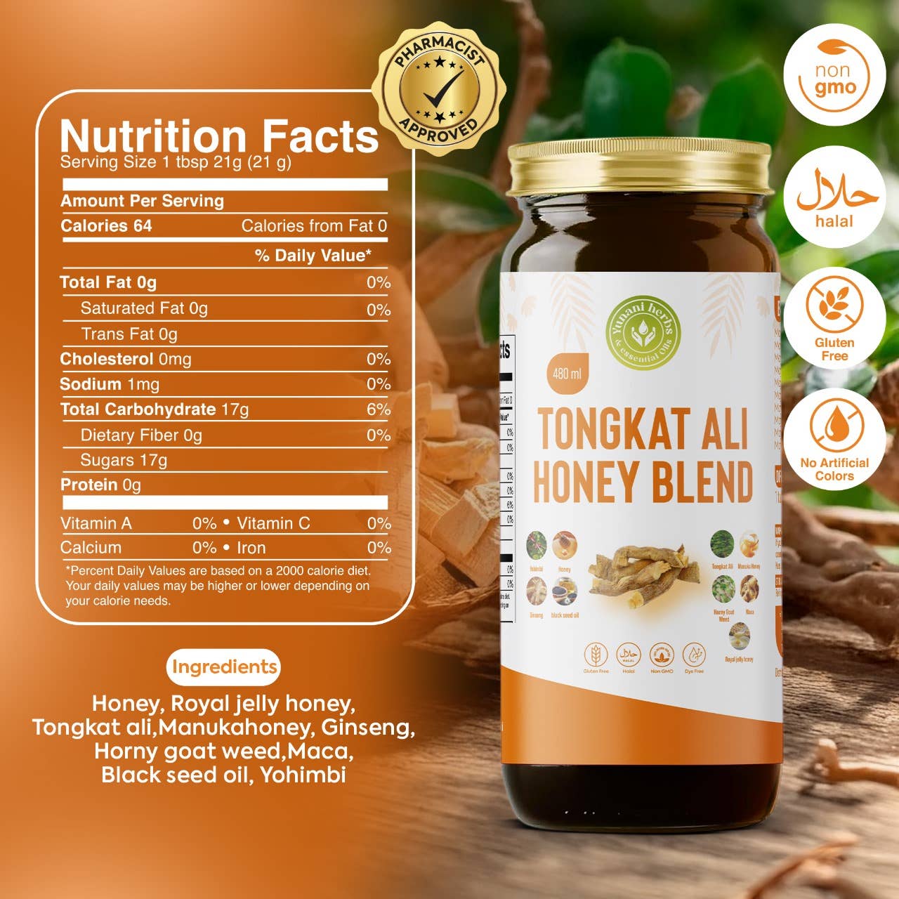 Yunani Herbs & essential Oils – wholesale Honey – Tongkat Ali Honey Blend 480mls5