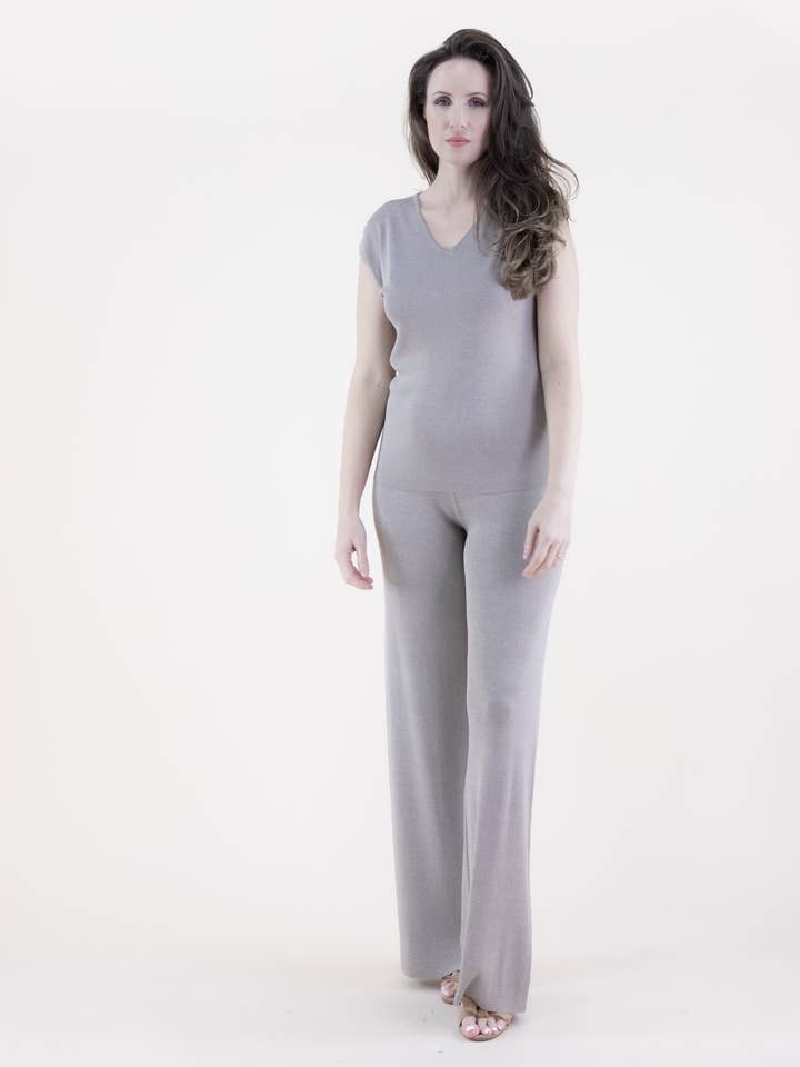 Original USA - Wholesale Pants - Women's - Neutral Wide Leg Thin Knit Pants5