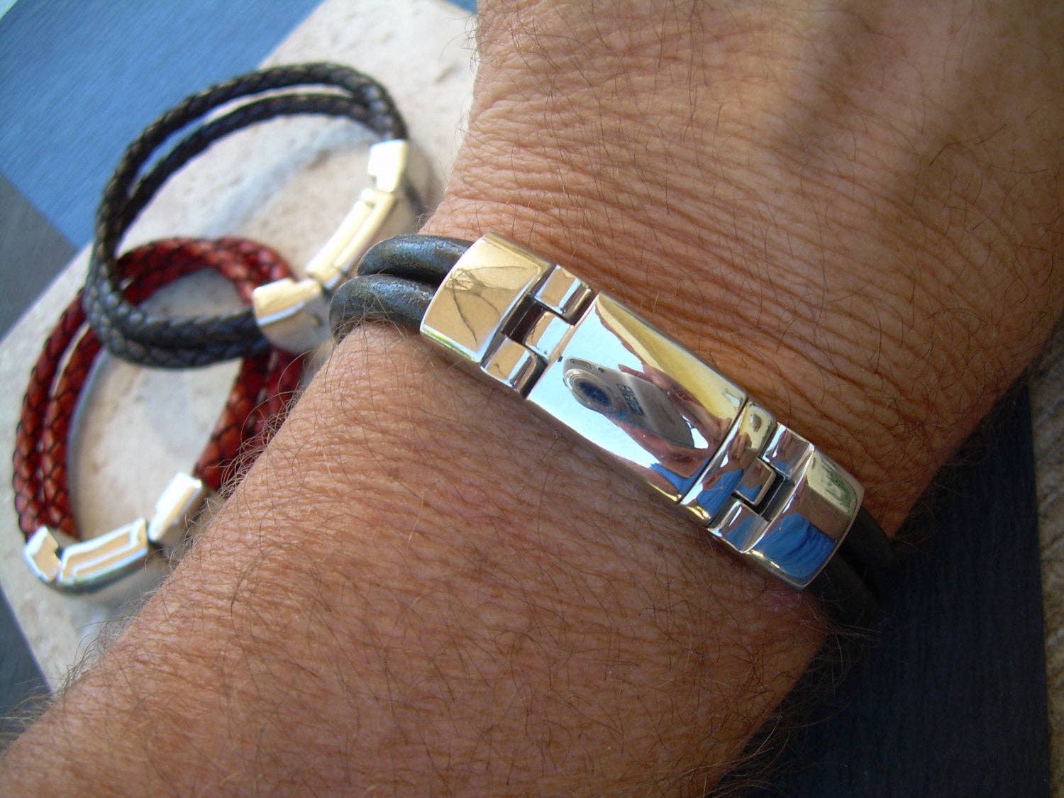 Urban Survival Gear USA - Wholesale Jewelry - Men's - Masculine Braided Leather Bracelet for Men, Mens Bracelet, Mens Jewelry, Leather Bracelet, Mens Gift, For Him, Leather Bracelet