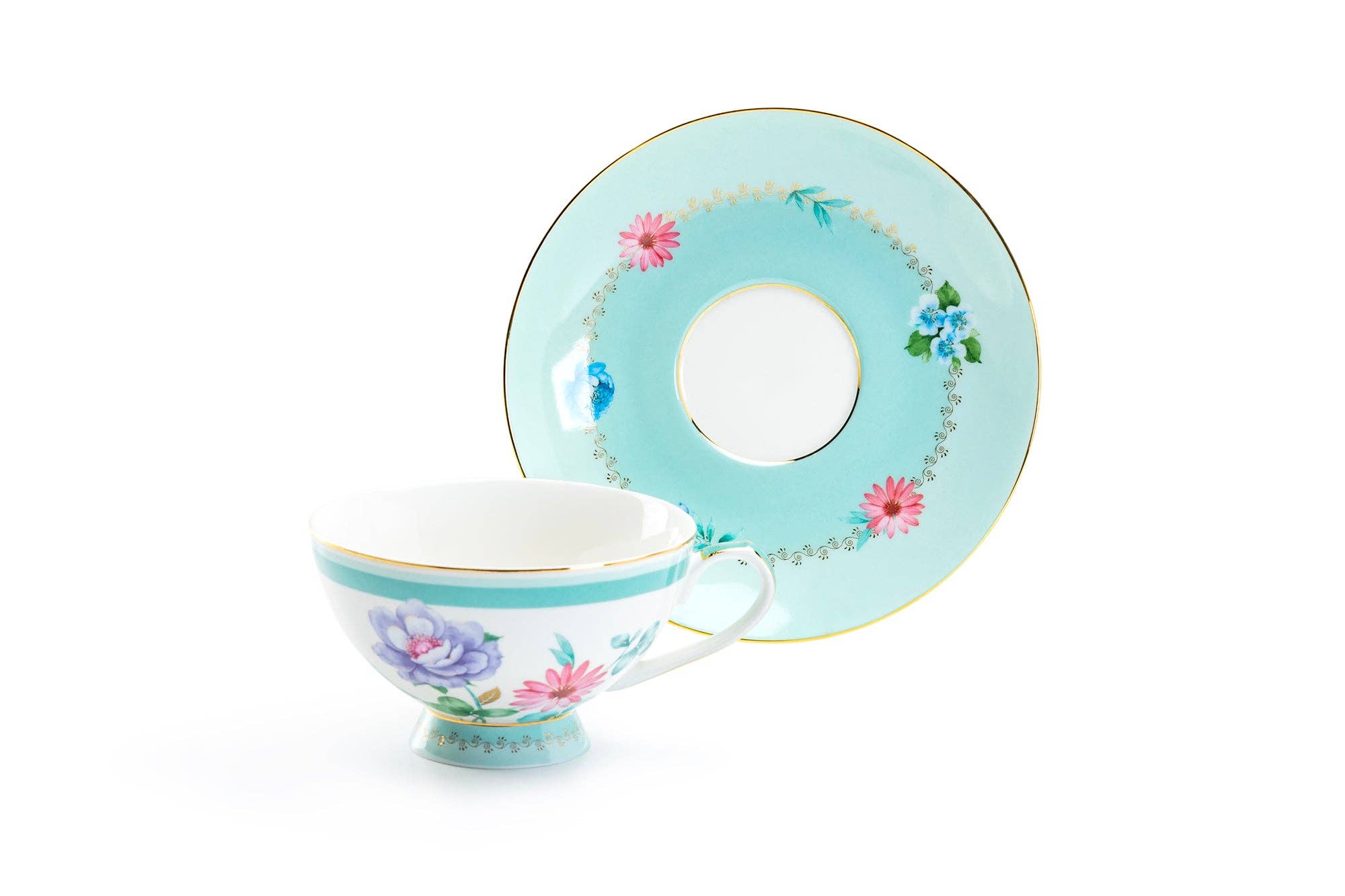 Grace Teaware - Wholesale Tea Set - Mint Flower Garden 7oz Fine Porcelain Cup & Saucer Set of 25