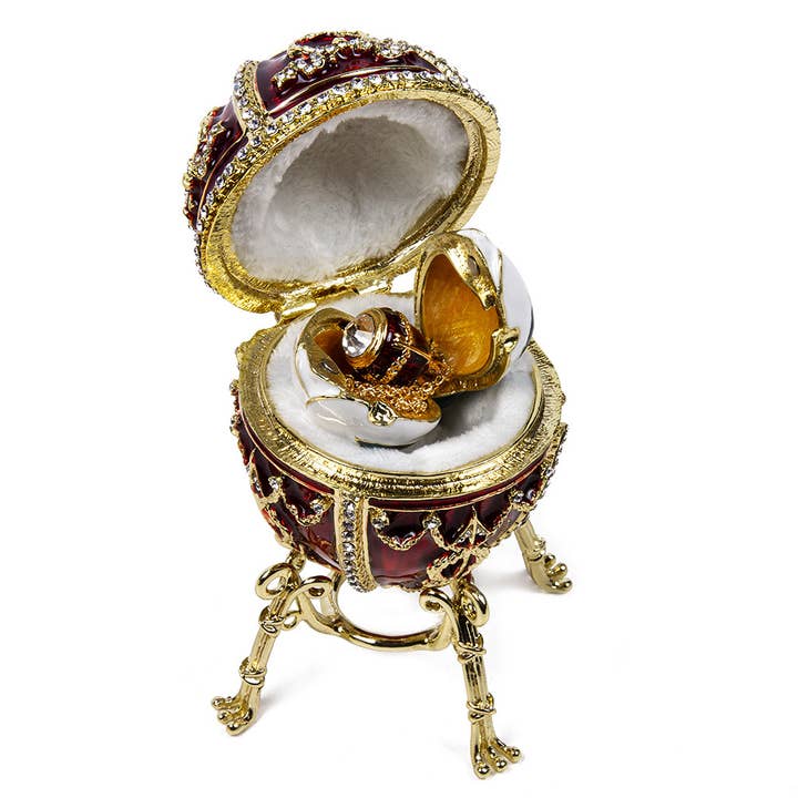 STP - Wholesale Jewelry Box/Organizer - Arrow Egg / Jewelry Box w/ Flower and Pendant in Bordeaux