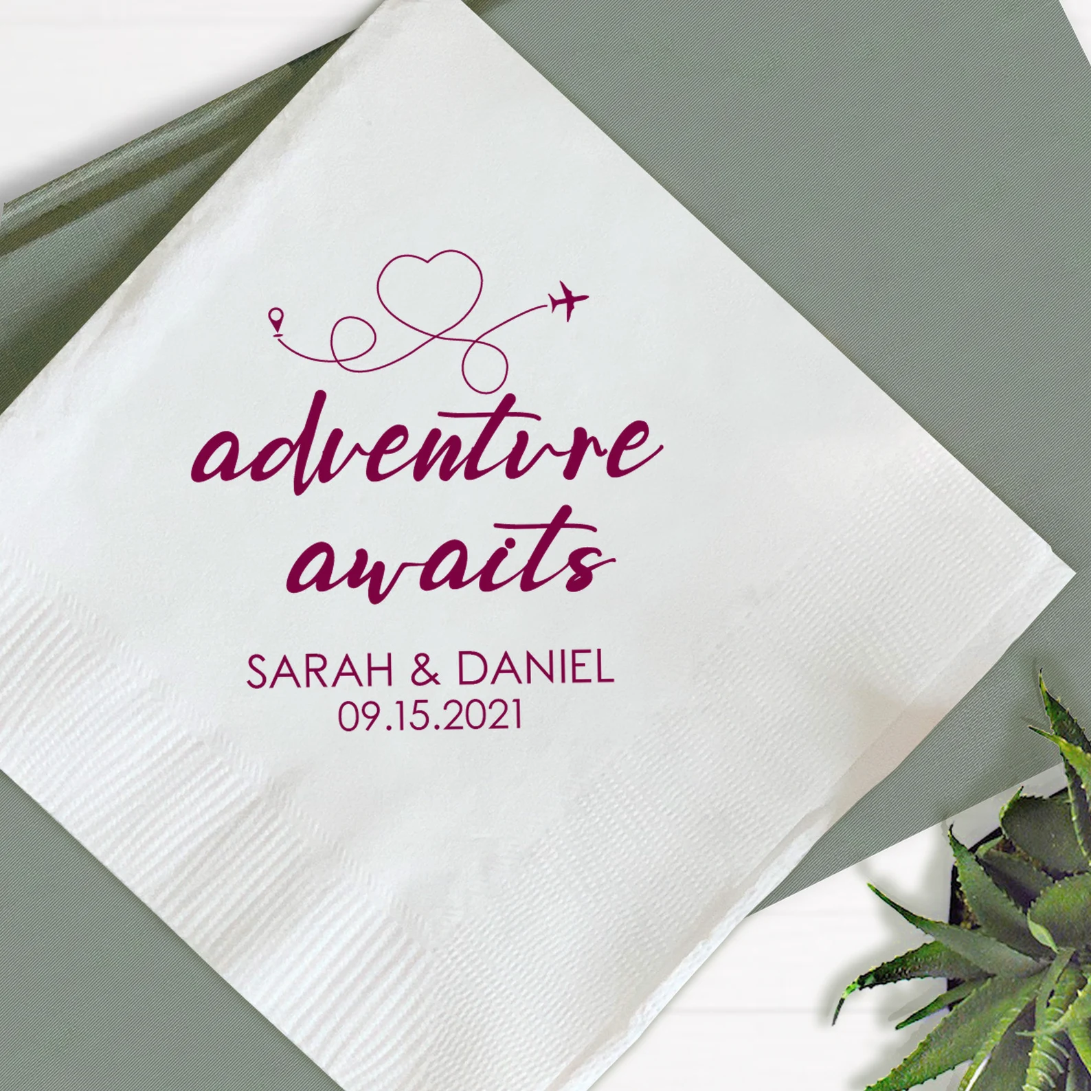 GiftsbyPR – wholesale Disposable napkin – Adventure Awaits Wedding Napkins, Personalized Wedding0