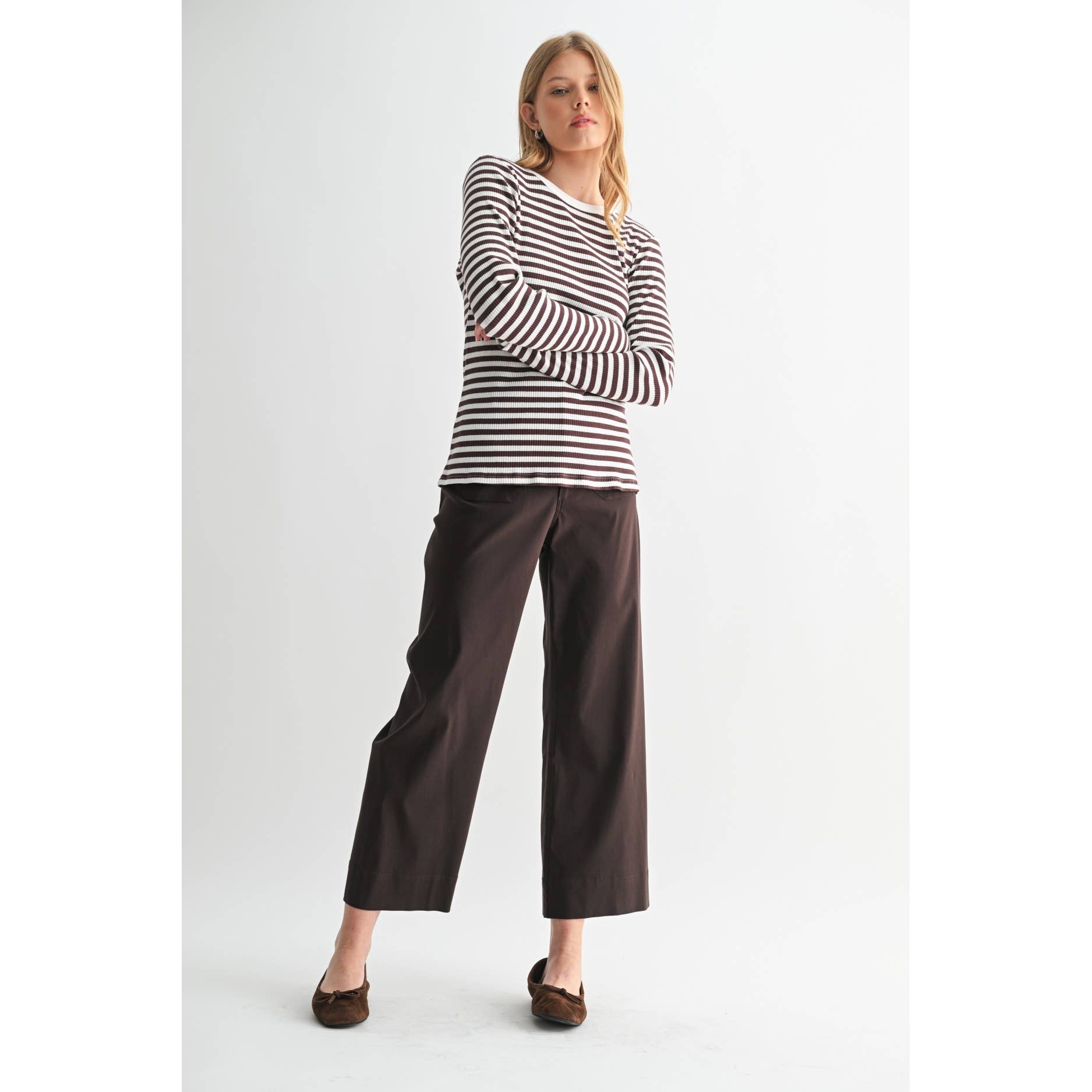 FUN2FUN – Top de malha - Mulher por atacado – TOP DE MALHA DE MANGA COMPRIDA A RISCAS30