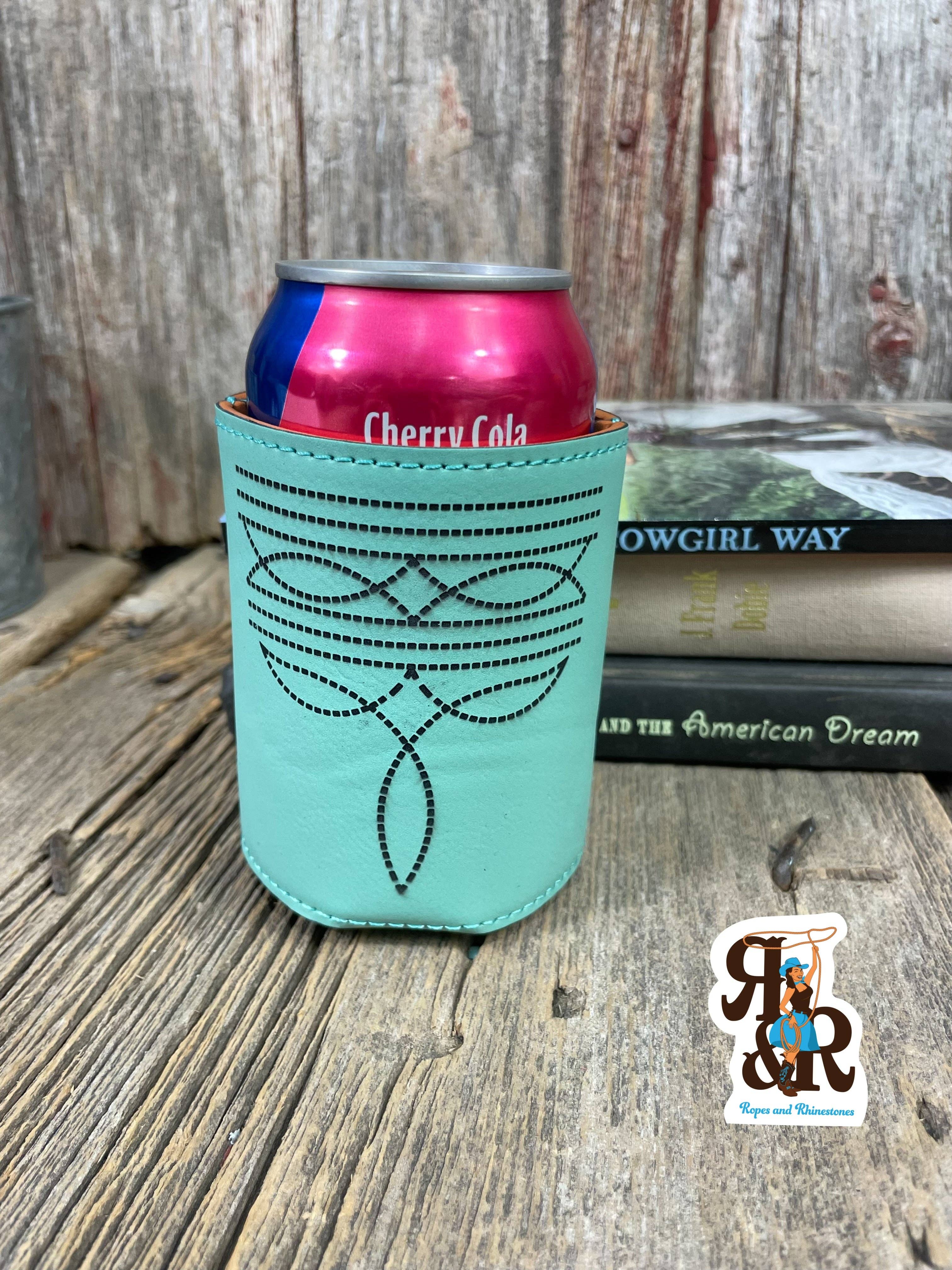 Ropes and Rhinestones - Wholesale Drink Huggers & Koozies - Wholesale Boot Stitch Leatherette Can Cooler1