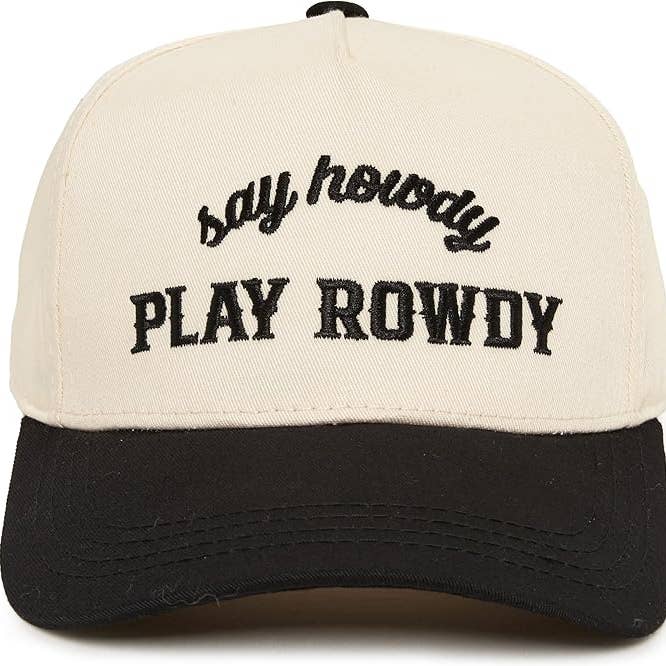 Funky Junque - Wholesale Baseball Cap - Kids - Kids/Baby 2-Tone Cap: Say Howdy Play Rowdy - Black/Beige0