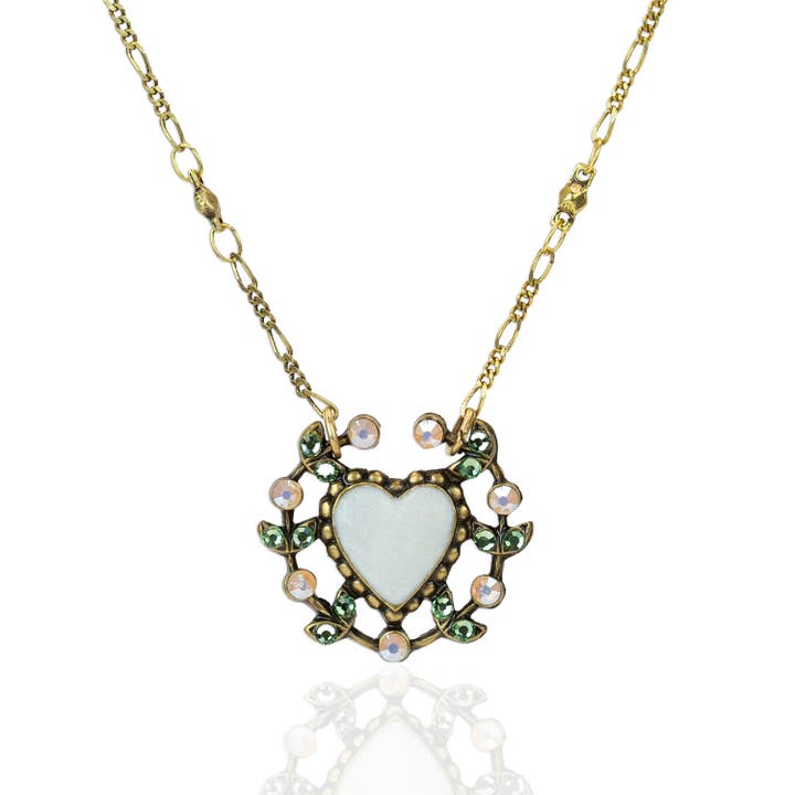 Collana Cuore d'Avorio con Corona di Vite e Cristalli Rosa e Verdi per la vendita all'ingrosso da parte di Anne Koplik Designs, Inc.