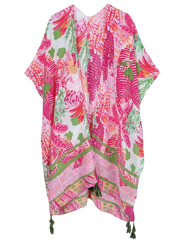 Hana - Wholesale Kimono - Women's - Floral Pattern Print Tassel Summer Kimono1