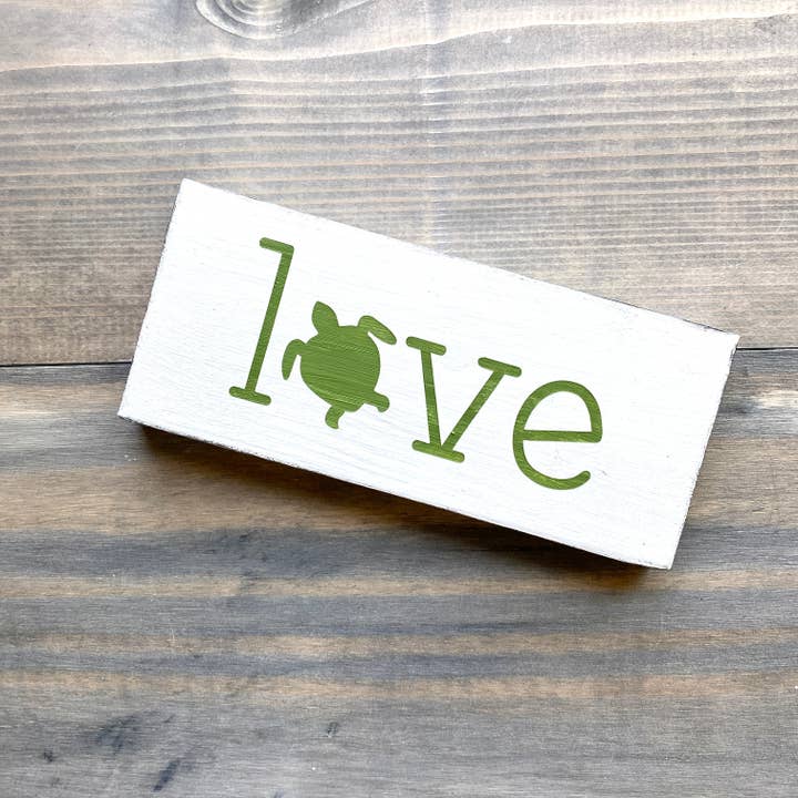 Small Love Sea Turtle Sign, Valentine gift coastal decor for wholesale by Anchored Soul Designs