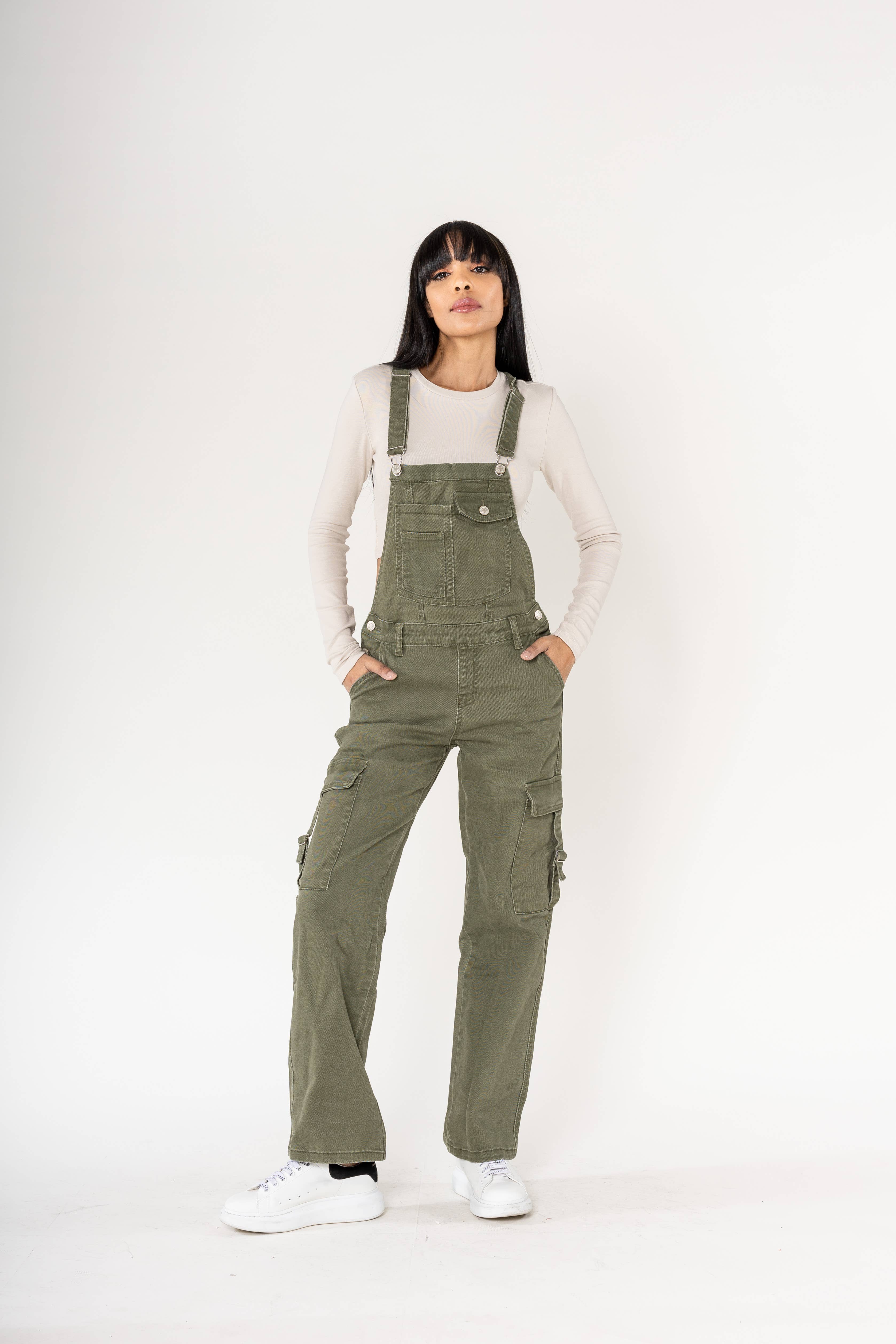 Nina Carter - Wholesale Overalls - Women's - Nina Carter Cargo Denim Stretch Denim Overalls S56012