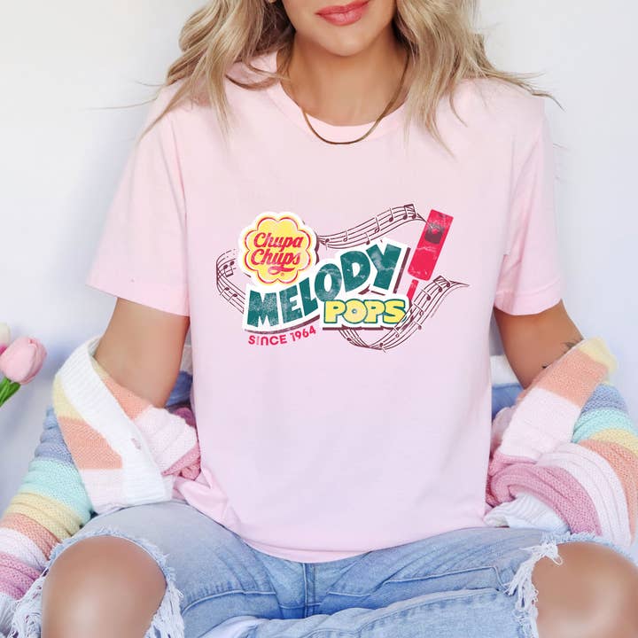 www.sweetvintagetees.com - Wholesale Screen Printed T-Shirt - Women's - Chupa Chups Melody Pops Blush Musical Tee3