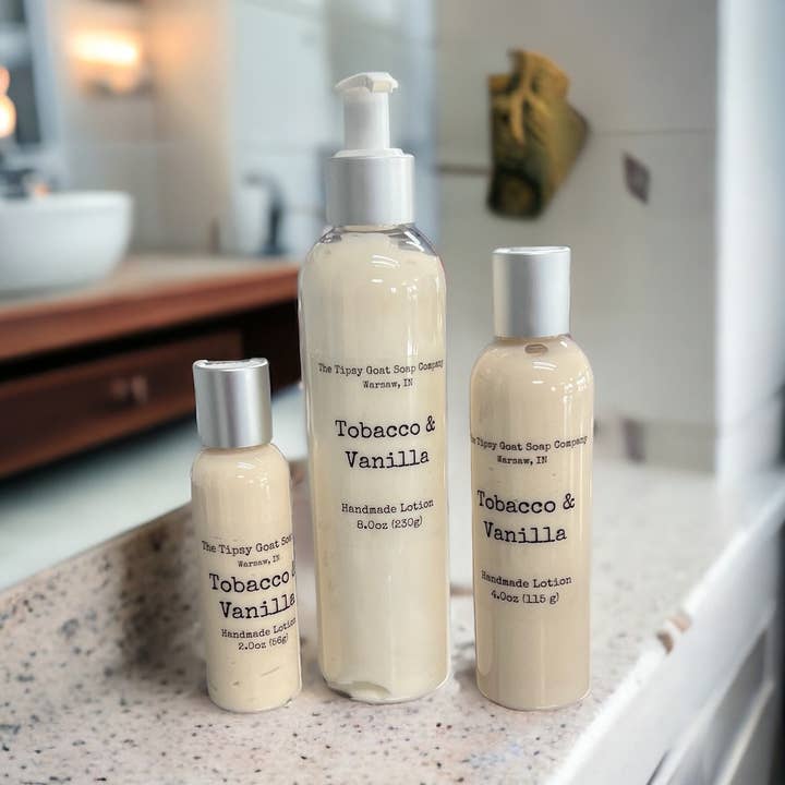 Tobacco & Vanilla Handmade Lotion for wholesale by The Tipsy Goat Soap Company
