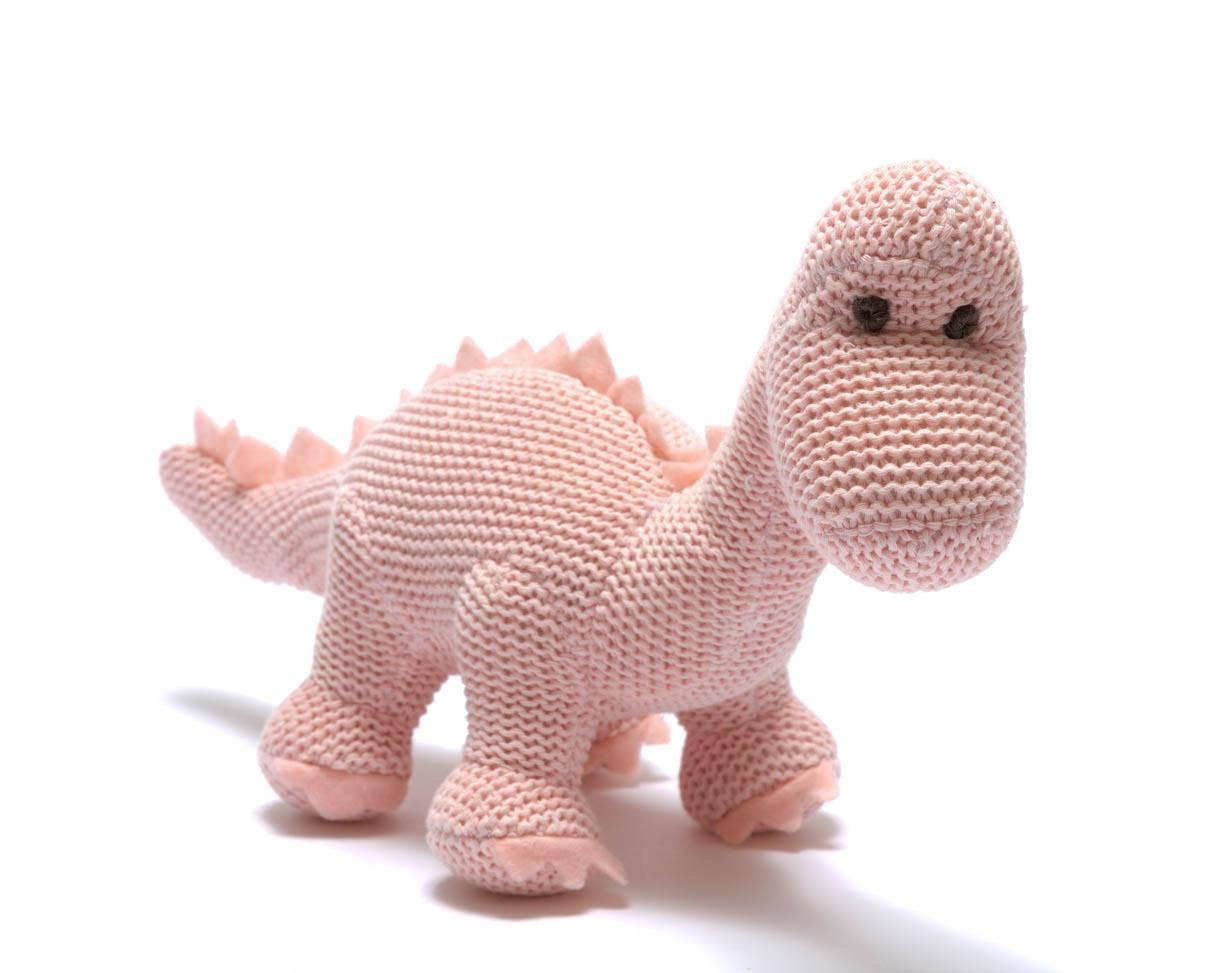Best Years Ltd – wholesale Handheld rattle – Baby – Knitted Organic Cotton Pink Diplodocus Dinosaur Baby Rattle12