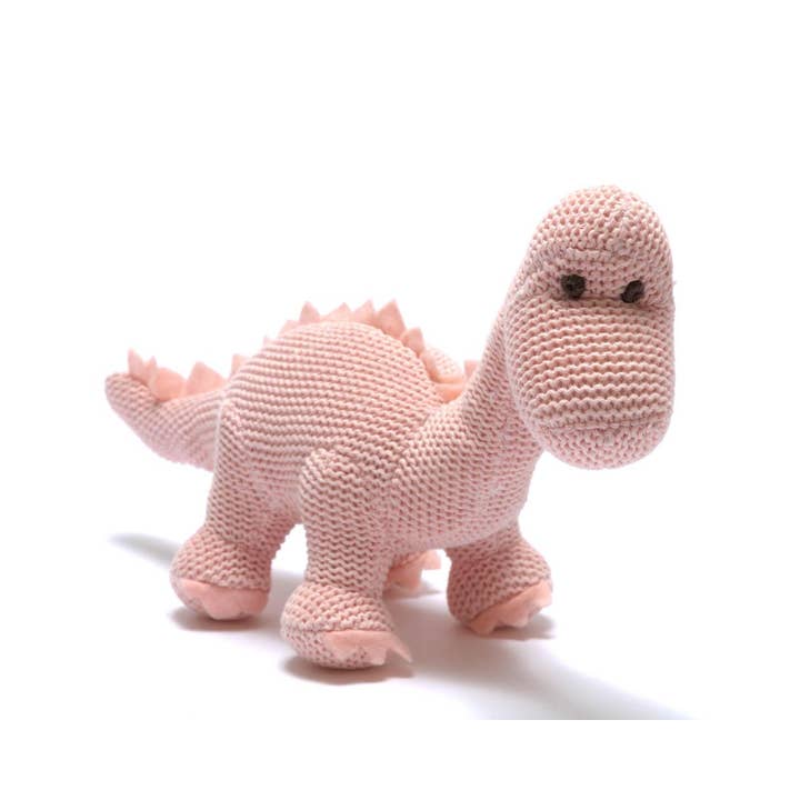Best Years Ltd – wholesale Handheld rattle – Baby – Knitted Organic Cotton Pink Diplodocus Dinosaur Baby Rattle12