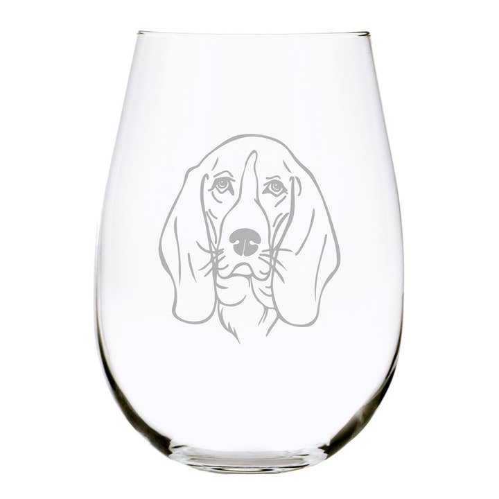 Copo de vinho temático cão Basset Hound (B1), 17 oz. por atacado de C&M Personal Gifts