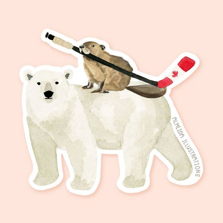 Polar Bear and Beaver Canadian Animal Sticker for wholesale by Almeida Illustrations
