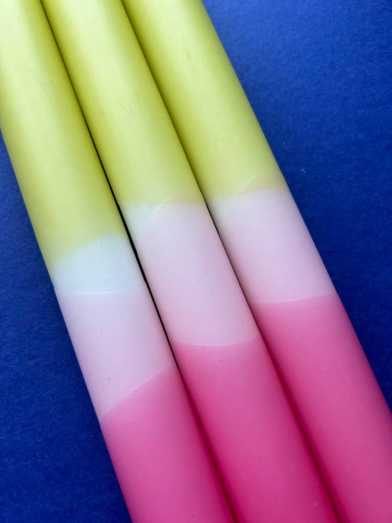 The Colour Emporium – wholesale Tapered candle/candlestick – BUDDING BLOOMS Dip Dye Dinner Candles Trio1