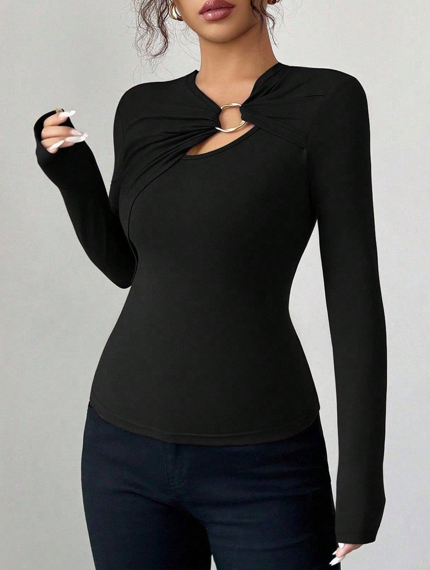 Lovenne - Wholesale Knit Top - Women's - Asymmetric cutout slim-fit top19