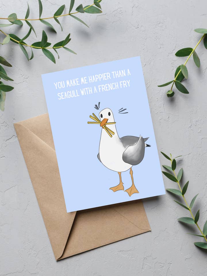 Seagull w/French Fries Greeting Card for wholesale by Upstate Design Studio