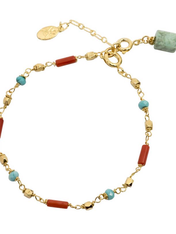 Natural Turquoise and Coral Bracelet, GemStone Bracelet for wholesale by Atelier Petites Pierres