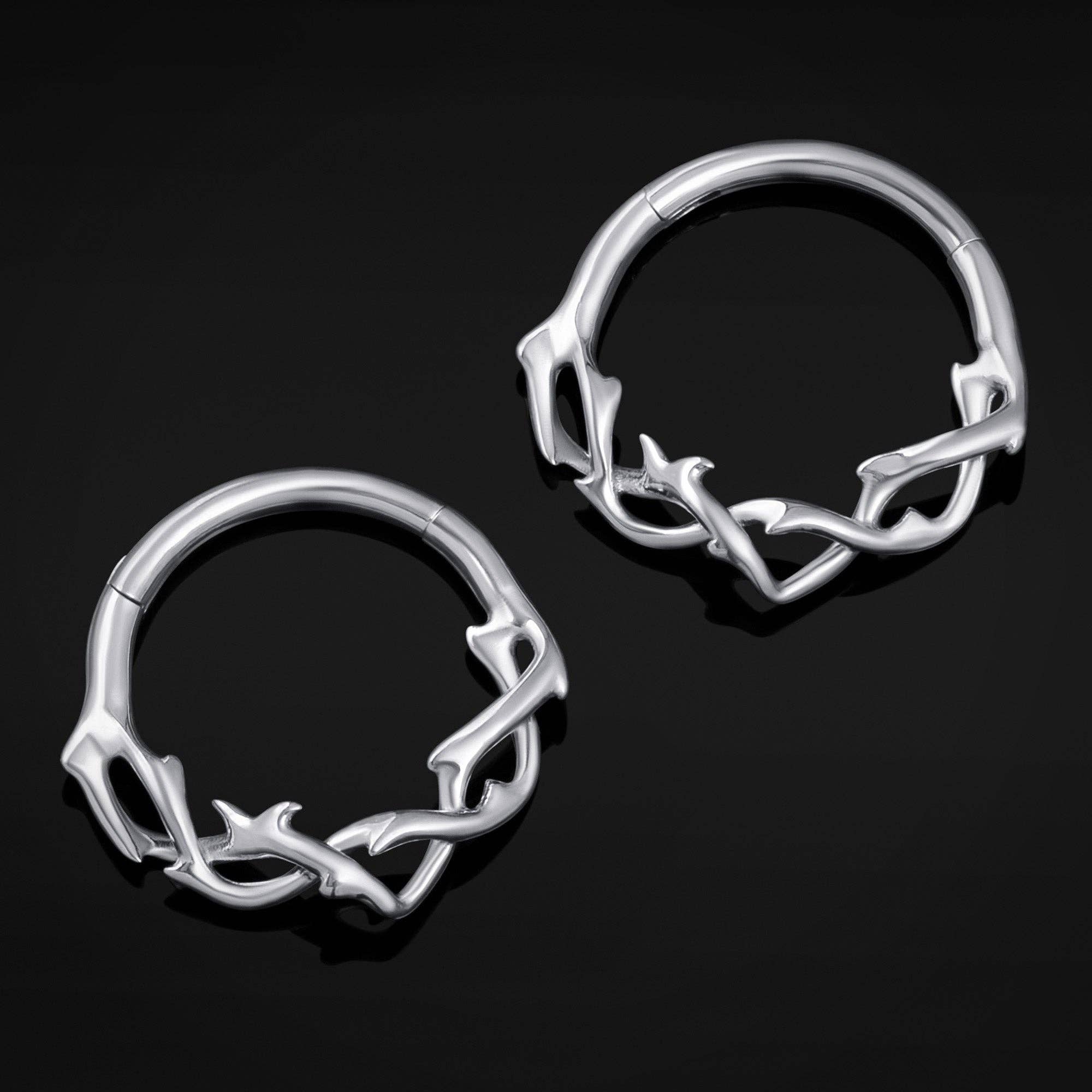 Custom Plugs - Wholesale Neusring - Zilveren Gedraaide Doornen ASTM F136 Titanium Segment Clicker Neus Septum Ring0