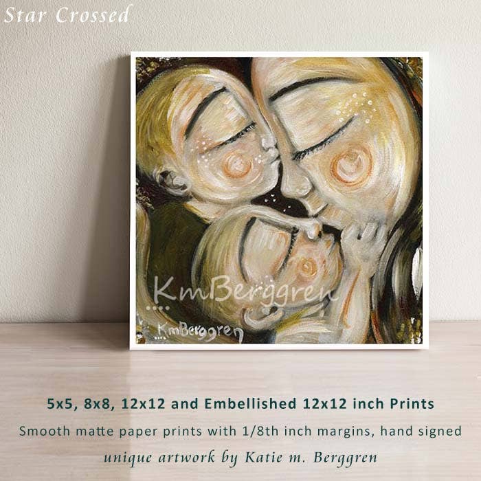 Katie m. Berggren art & design, LLC - Wholesale Art Print - Star Crossed - 2 Toddlers Kissing Mommy Art Print0