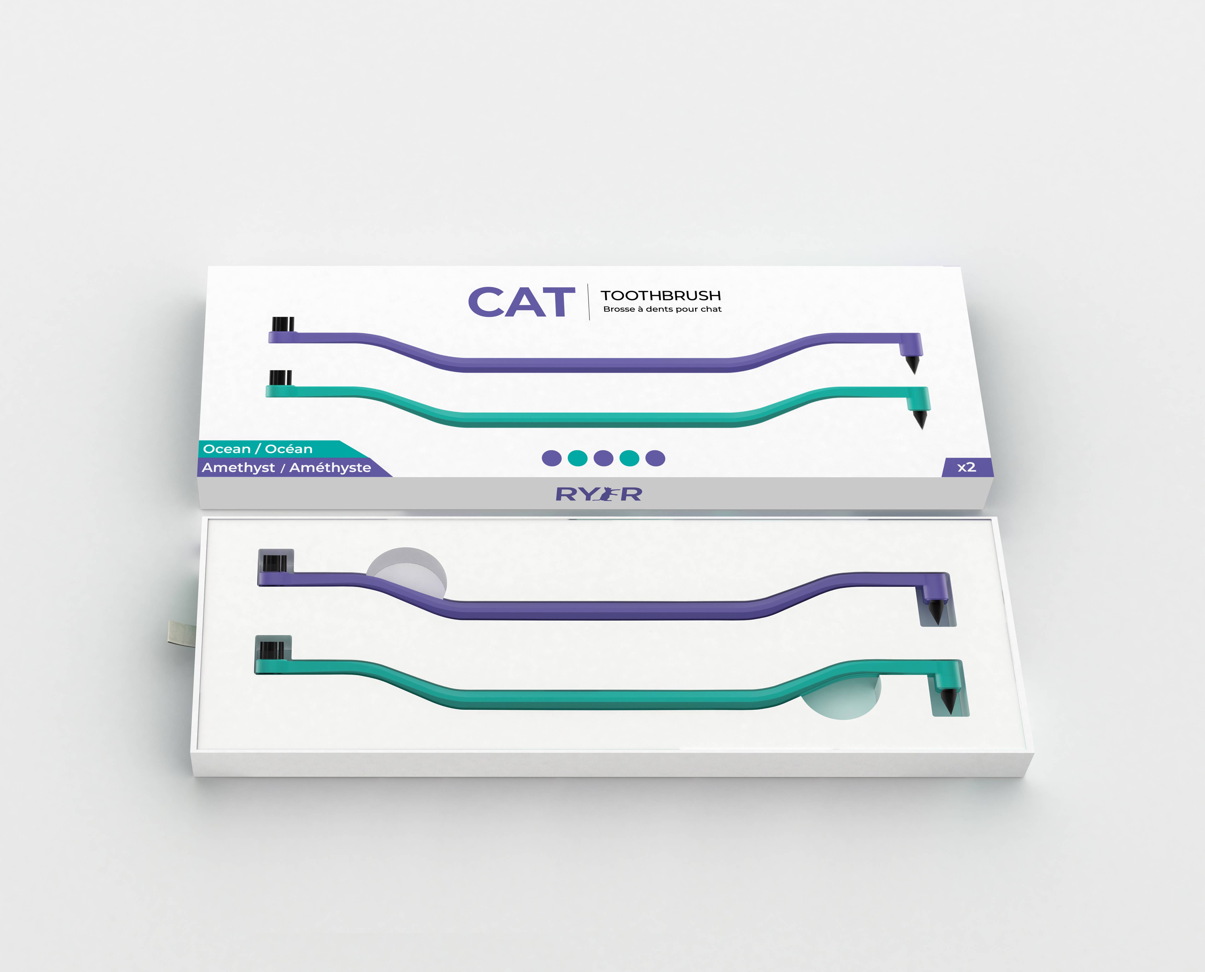 RYERCAT - Wholesale Pet Brush - Cat/Dog - Pack of 2 Cat Toothbrush Micro Head & Dual Sided1