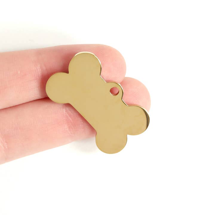 WJW - Wholesale Pet Identification Tag - Cat/Dog - 18K Gold PVD Stainless Steel Dog Bone Pet Tag / PDL0130