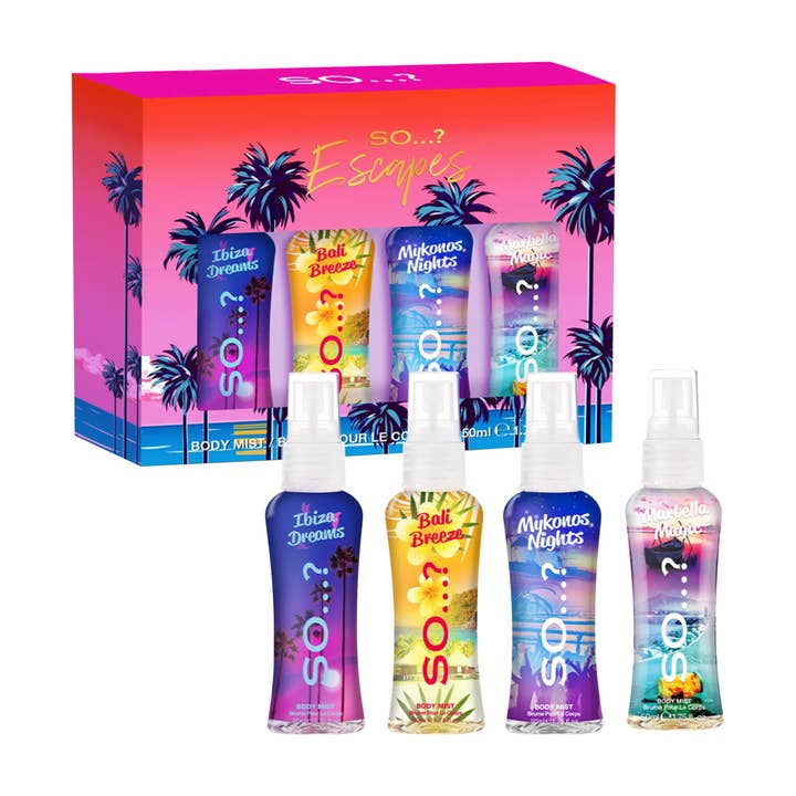 BODY MIST SET 4 x 50ML - SO...? ESCAPES for wholesale by RAPHAEL COSMETIC CONSULTING / FASHION MAKE·UP