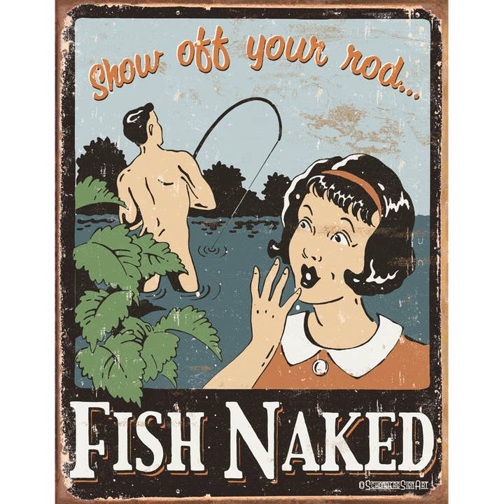 Schonberg - Fish Naked Tin Sign for wholesale by Desperate Enterprises