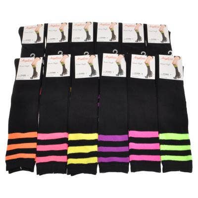 Meias pretas de algodão na altura do joelho com listras neon por atacado de Western Fashion