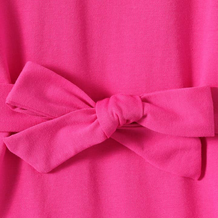 PatPat - Wholesale Dress - Kids - Toddler Girl Solid Curved Hem Short-sleeve Belted Dress