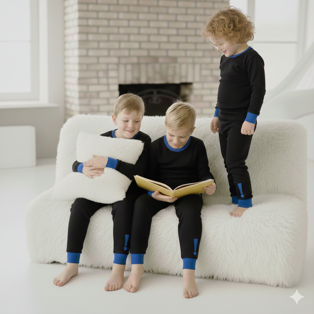 Bunzi - Wholesale Sleepwear Set - Kids - Bunzi Signature Pajama Set - Black and Royal Blue Detail2