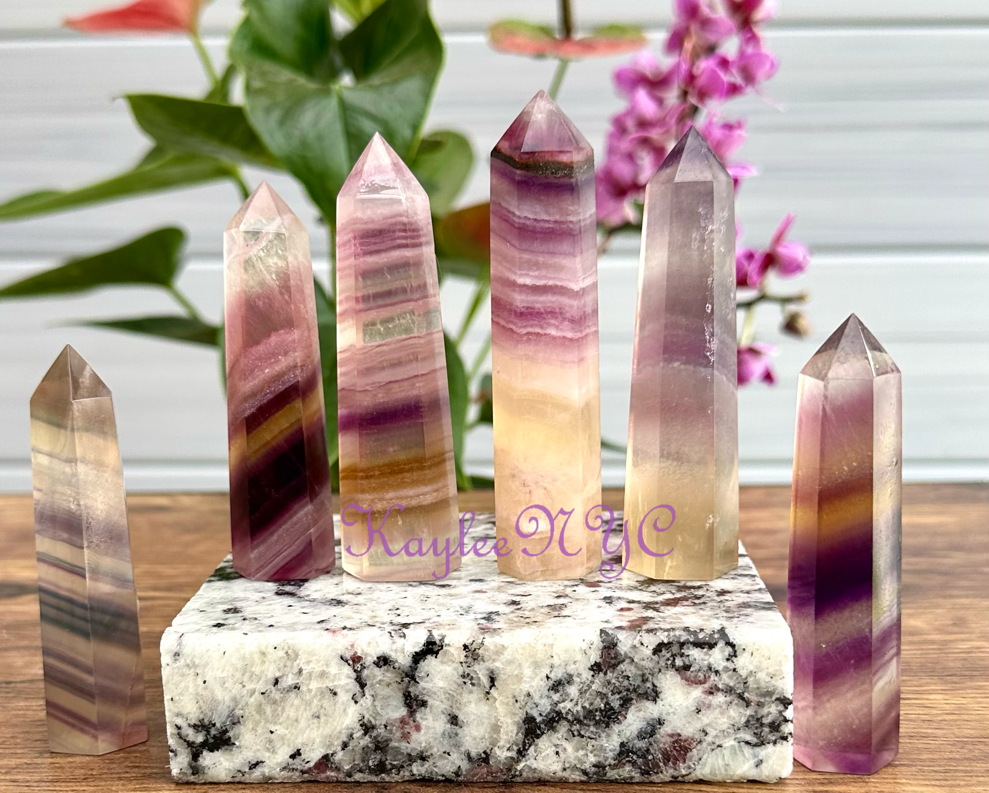 KayleeNYC - Wholesale Spiritual Stone/Crystal - 1 Lb Natural Rainbow Fluorite Obelisk Tower Point Crystal2