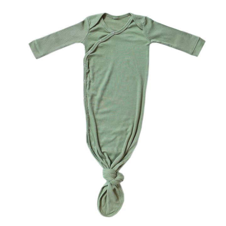 Rib Knit Newborn Knotted Gown - Clover for wholesale by Copper Pearl