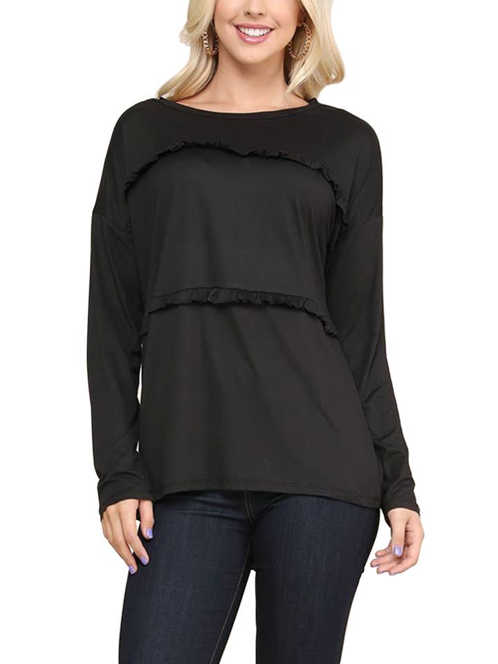 Mini Momo - Wholesale Tunic – Women’s - Plus Ruffle Tiered Drop Shoulder Top