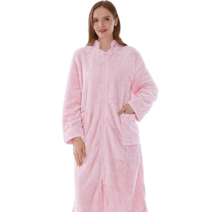 Women's Sherpa Housecoat Zipper Robe for wholesale by Pavilia