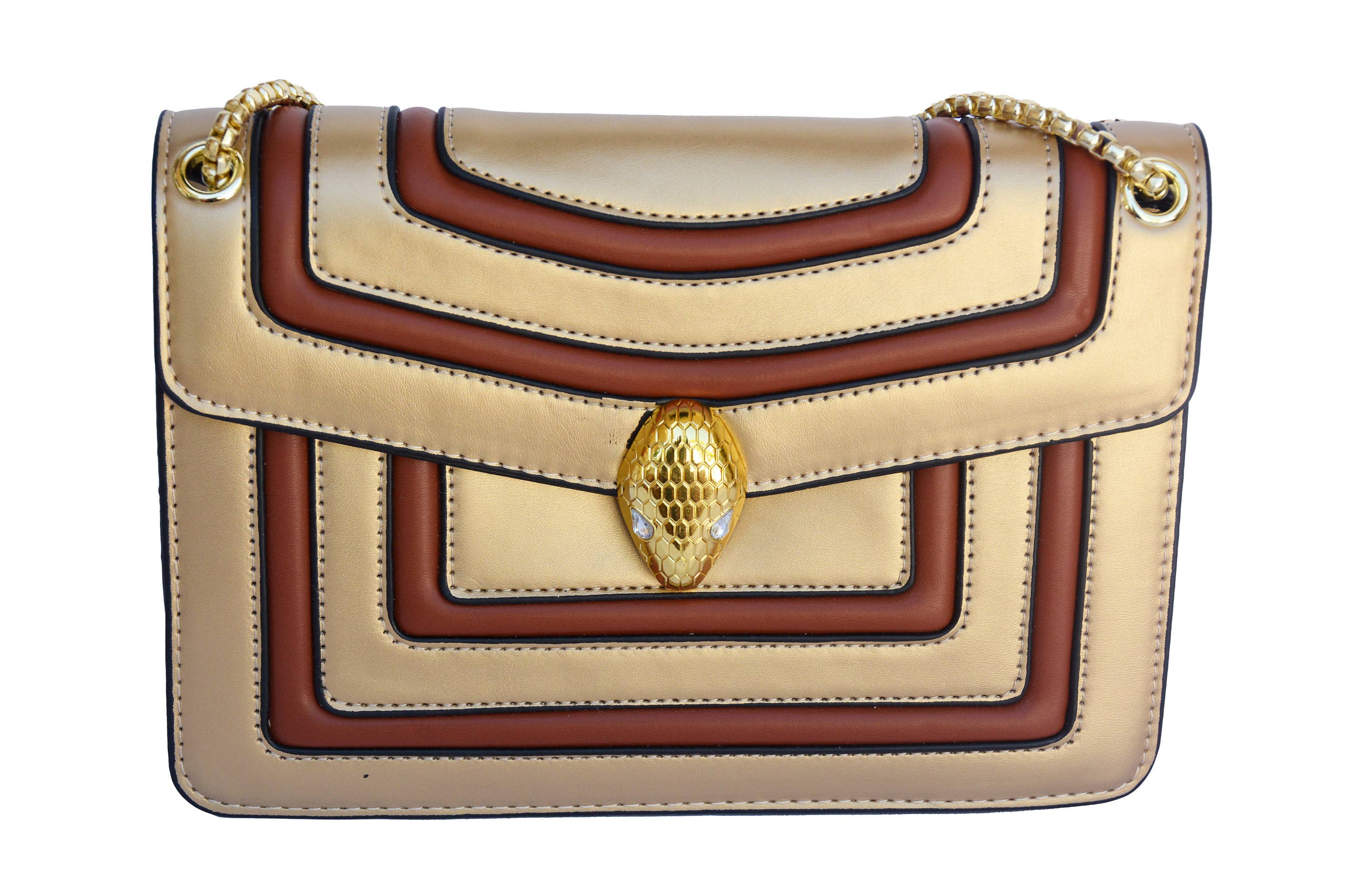 Timmy Woods Beverly Hills - Vente Sac à bandoulière – femme - Sac de costume Fashionista - Motif géométrique doré/marron5