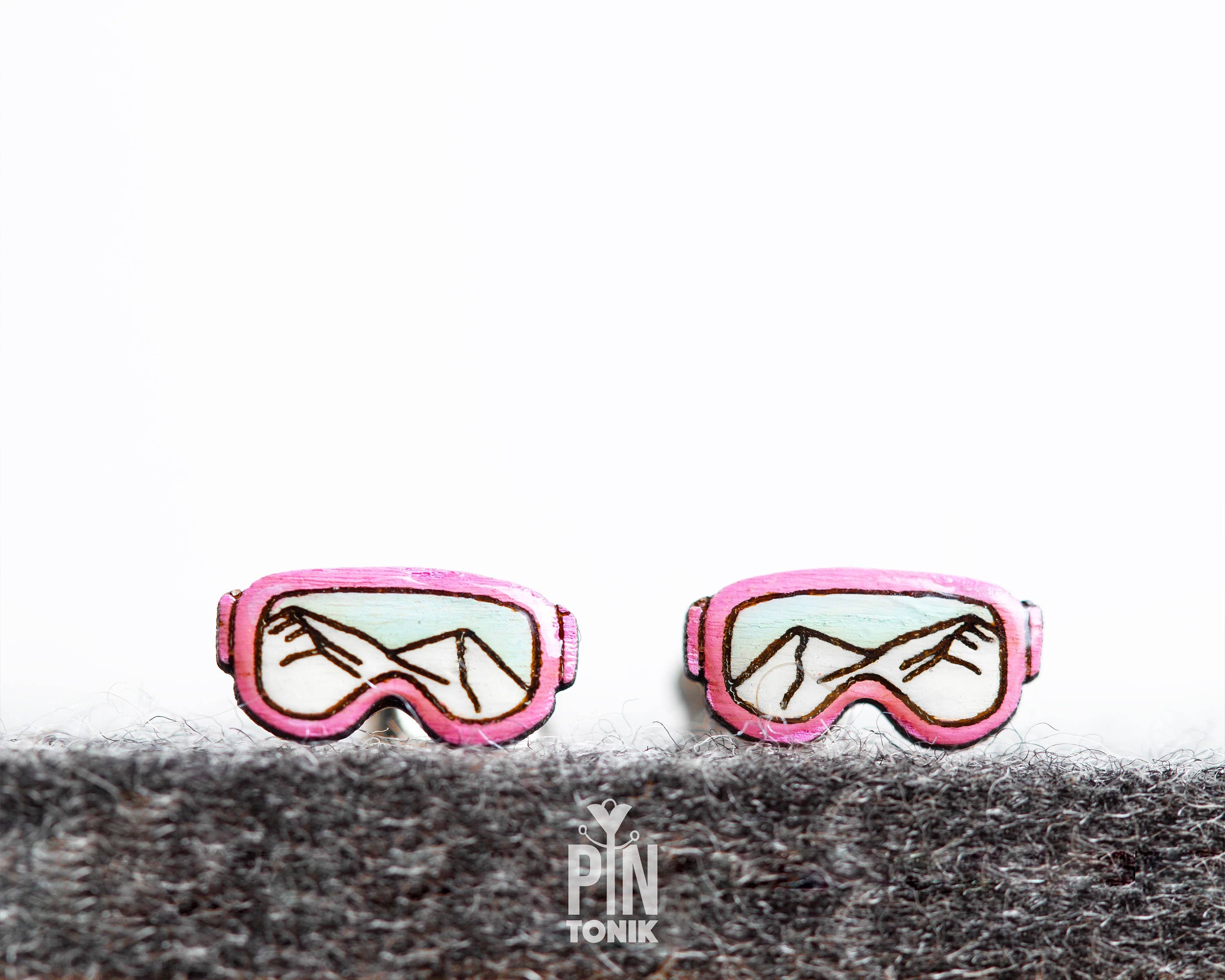 PinTonik – wholesale Stud/post earrings – Ski Goggle Apres Ski Stud Earrings and Snowboard Gifts1