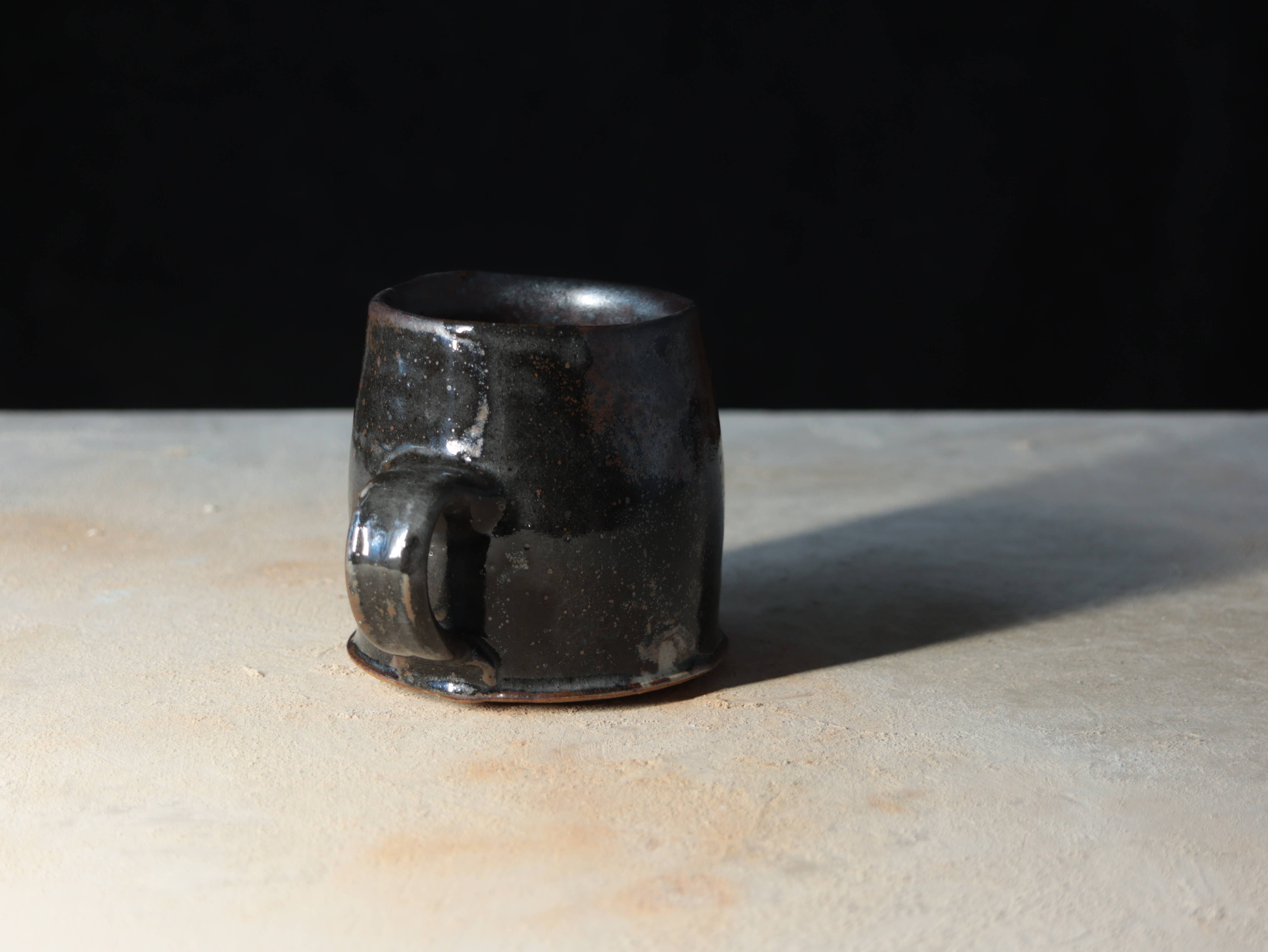 Matt Fishman Pottery - Wholesale Coffee Mug - Small Wavy Mug in Iron Black Glaze3