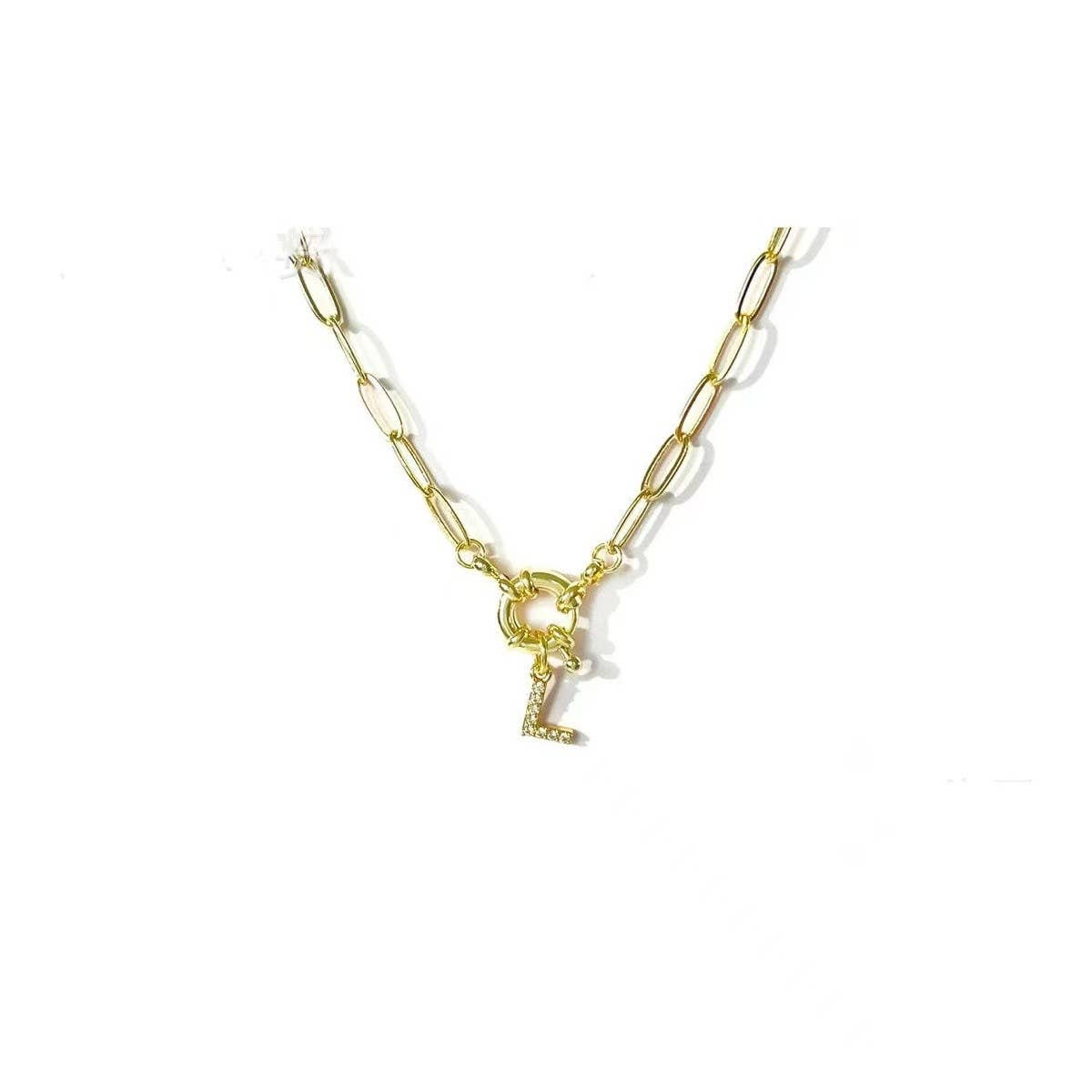 JOSSLYN by wall to wall - Wholesale Pendant/Charm Necklace - 18K STAINLESS STEEL RHINESTONE INITIAL NECKLACE | 40NK948611