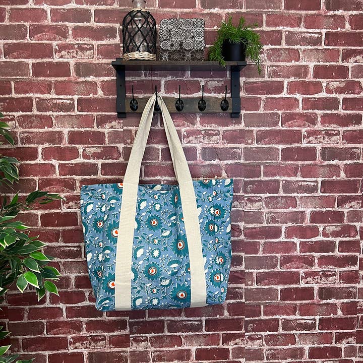 Anju Jewelry - Wholesale Tote Bag - Women's - Handcrafted Canvas Bag with Block-Printed Serene Petals7