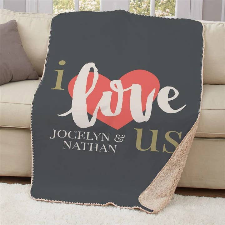 Personalized I Love Us Sherpa Blanket for wholesale by Sunny Jar Personalized