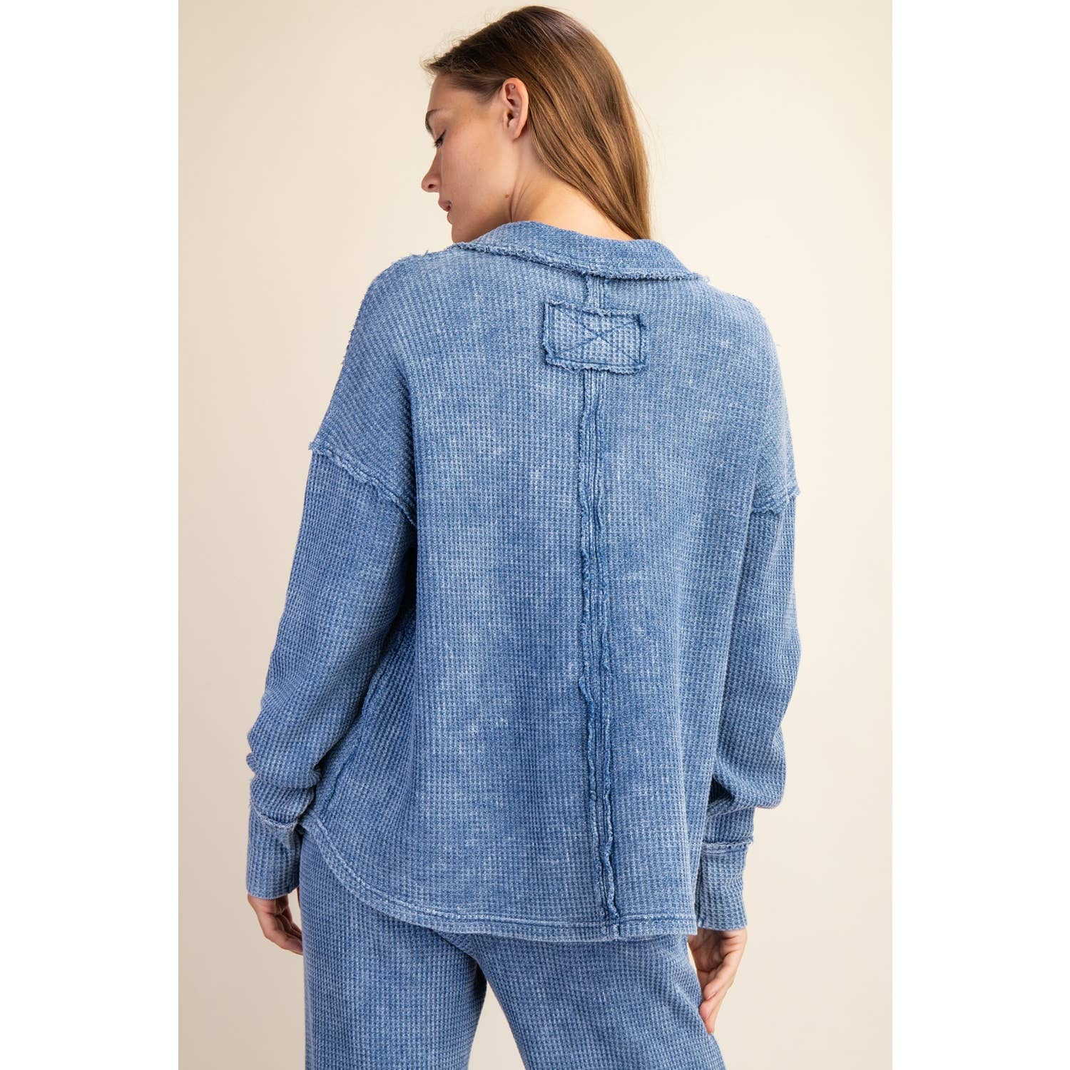 Rae Mode - Wholesale Athletic Top - Women's - MINERAL WASHED WAFFLE POLO SWEATSHIRT8